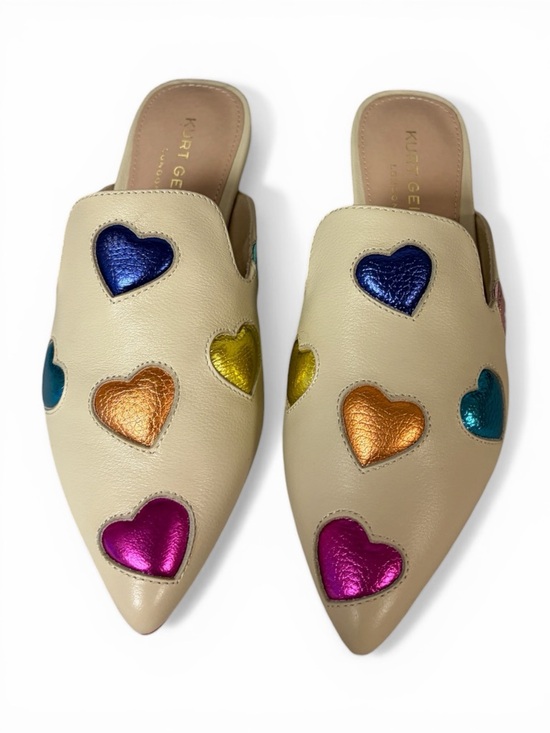 Kurt Geiger Shoes - NIB Kurt Geiger Otter Love Beige Leather Heart-Accent Slip-On Mules - Size 7